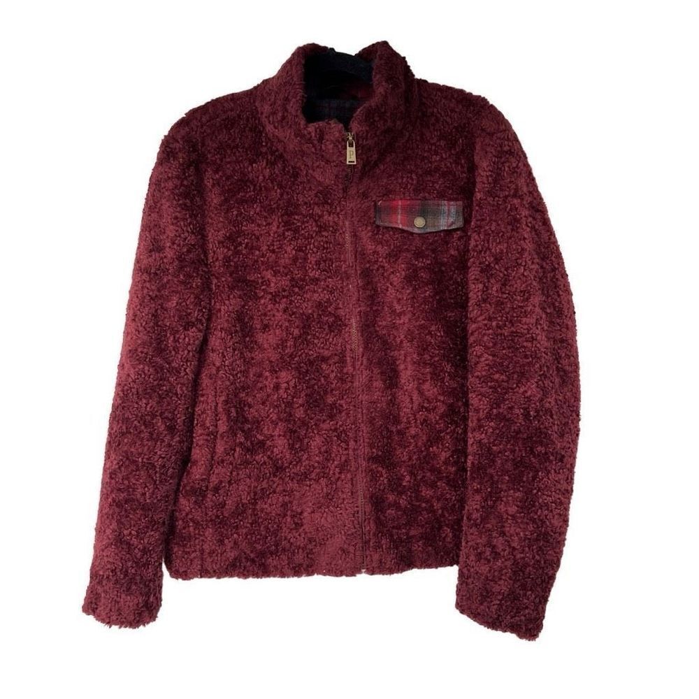 Pendleton Dark Red Ladies' Fuzzy Zip Jacket Womens L